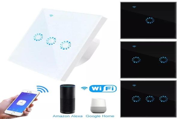 Interrupteur d'éclairage intelligent WiFi, panneau en verre, interrupteur tactile, compatible avec Alexa Google Home, interrupteur mural intelligent, 10A, 90250V, minuterie pour application téléphonique F12594270