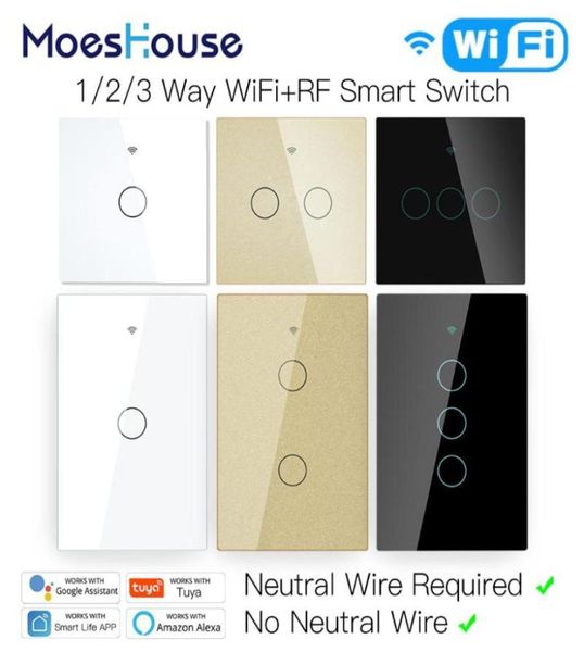 WiFi Smart Light Touch Interrupteur Aucun fil neutre requis Smart Life Tuya Application Contrôle Alexa Google Home Compatible 123 Gang EU US3592267