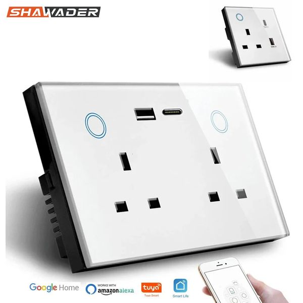 Prise murale intelligente WIFI Tuya USB Type C, prise britannique, interrupteur tactile d'alimentation 13A, surveillance de l'énergie sans fil par Alexa Home 240228