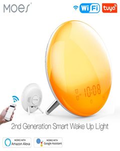 WiFi Smart Wake Up Light-verlichting Workday-wekker 7 kleuren SunriseSunset-simulatie 4 alarmen Compatibel met Alexa Google2594243