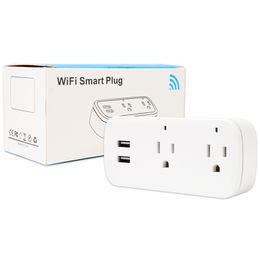 WiFi Smart Wall Outlet Extender Dual USB -poorten 2 AC -stopcontacten Sockets plug extender voor Alexa Google Home US Standard