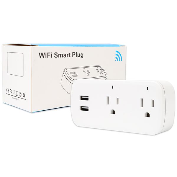 Extension de prise murale intelligente WiFi, double Ports USB, 2 prises ca, extension de prise pour Alexa Google Home, norme américaine