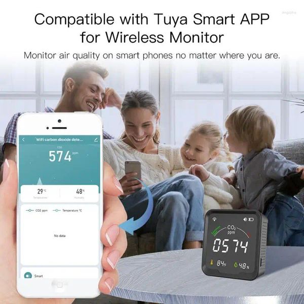 Sensor de temperatura y humedad de Wifi App Smart Life Calidad del aire CO2 Monitor detectar la automatización del hogar recargable