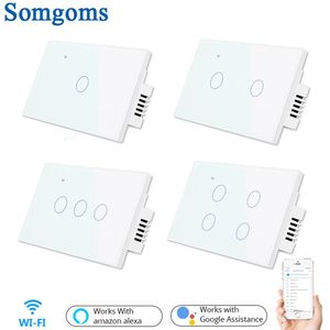 WiFi Wall Touch Sensitive Switch Remote Control 1 2 3 4 bende draadloos LED -licht Smart touchscreen switch Glass US Standard 240108