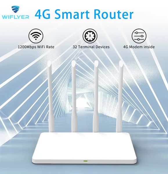 Wiflyer 4G LTE routeur carte SIM 1200Ms 300Ms 24Ghz 5GHz sans fil WiFi EC200AEU Modem accès Internet 4 antenne amovible 240113