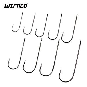 Wifreo 50pcs Aberdeen Long Shank Fish Crochet Oeil anneau Basse truite Freshater Sea Fishing Hooks Sabiki Rig Streater Streater Fly Hook