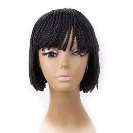 Inventario de ventas al por mayor Caja trenzada trenzas peluca Pelo sintético Mujer Dama Traje diario Peluca de cabeza completa Color negro natural