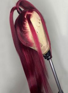 Perruque 26 pouces 180 densité longue ligne droite couleur rouge vin perruque avant en dentelle pour les femmes avec des cheveux de bébé cheveux résistants à la chaleur ligne de cheveux naturelle 3522161