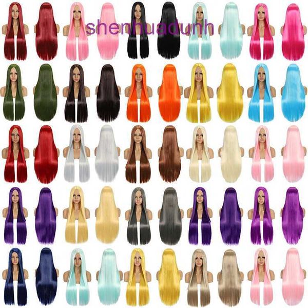 Wig Animation Cosplay Wig Split Bangs 80cm de long Hair raide Costume ancien costume quotidien Cos Head Set faux