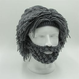 Pruik Baard Hoeden Hobo Mad Scientist Caveman Handgemaakte Gebreide Warme Winter Cap Mannen Vrouwen Halloween Geschenken Funny Party Mutsen 5 kleuren 220812