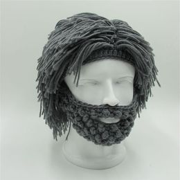 Perruque Barbe Chapeaux Hobo Mad Scientist Caveman Fait À La Main Tricot Chaud Casquette D'hiver Hommes Femmes Cadeaux D'Halloween Funny Party Bonnets 5 Couleurs 22245h