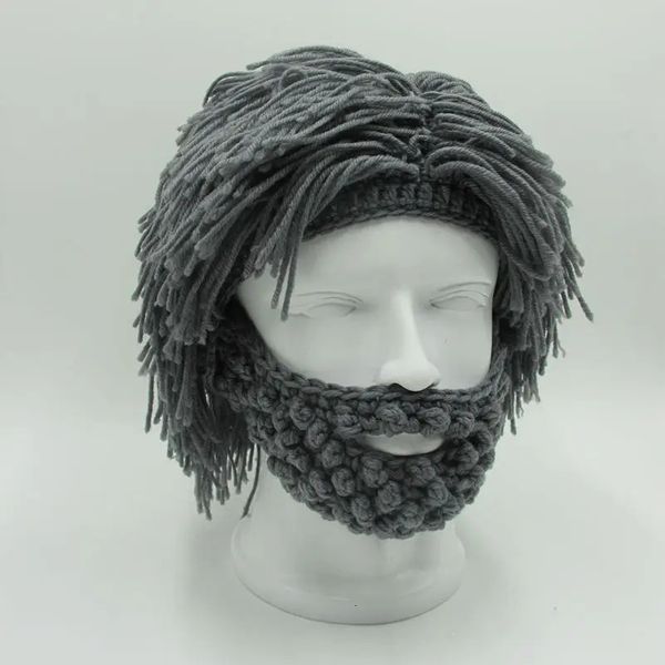 Perruque Barbe Chapeaux Hobo Mad Scientist Caveman Fait À La Main Tricot Chaud Casquette D'hiver Hommes Femmes Cadeaux D'Halloween Funny Party Bonnets 5 Couleurs 240103