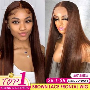 Wig Caps 13x4 chocolate brown straight lace front wig 220% Hd transparent lace front wig pre picked colored female human hair wig 230803