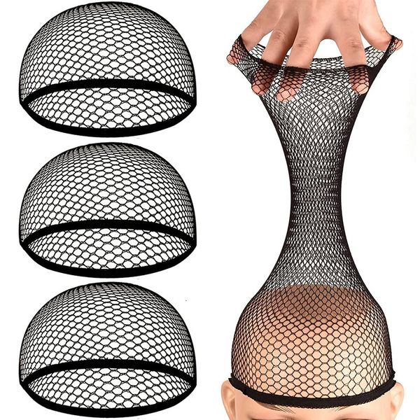 Wig Caps 24 unids/lote Fishnet peluca gorra tejido elástico red para el cabello con extremo abierto media elástica red de malla para mujeres niñas hombres negro 231211