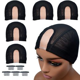 Gorros de peluca 5pcsLot Black U Part Lace Wig Cap para hacer pelucas Spandex Mesh Dome Style Wig Caps Banda elástica Red de pelo de nylon estirable 230807