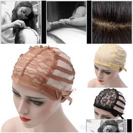 Wig Caps Cap Top Stretch Mesh Weven Back Verstelbare riem Haarnet voor het maken van pruiken 3 kleurendruppel leveringsproducten Accessoires Dh4MJJ