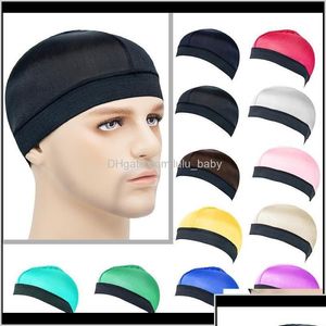 Wig Caps Dome Wave Cap Silk Bonnet Satijn Elastisch Ademend Turban Hat Hair Headwar Bonnets hoeden Fedoras Beanie ADT 10PCS Hgjnx Drop Dhljn