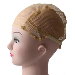 Pruik Caps Oor Stretch Mesh Pruik Cap voor het maken van pruik met verstelbare riemen en kammen zwart beige