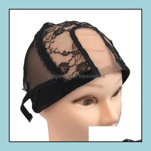 Wig Caps Hair Accessories Tools Producten Mesh U-Part Cap voor het maken van kantenpruiken zwart verstelbaar haarnet weven net 10stcs drop levering 2021