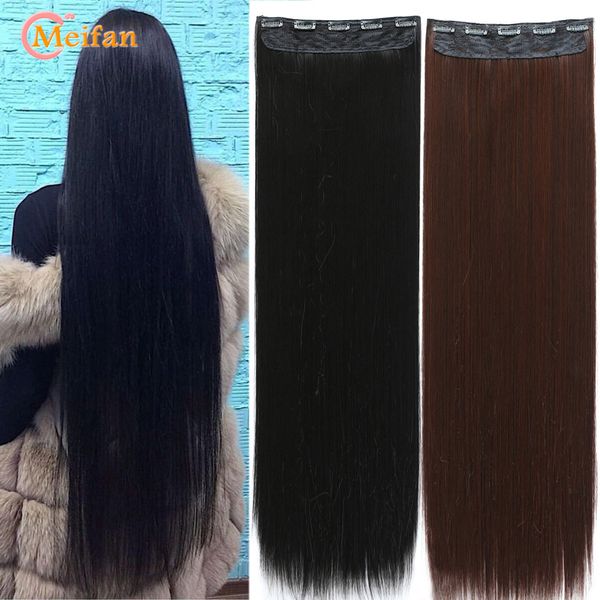 Bonnets de perruque MEIFAN longue synthétique droite naturelle faux cheveux pièces 5-Clips dans l'extension de cheveux résistant à la chaleur noir brun postiche naturelle 230828