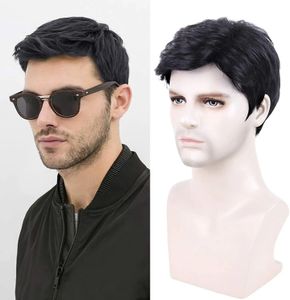 Casquettes de perruque perruques synthétiques pour hommes perruques brunes noires améliorer la coiffure naturel réaliste moelleux rassemblements quotidiens 231211