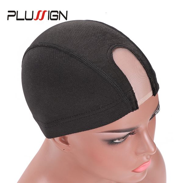 Peluca Caps Plussign 10 Unids Venta al por mayor Spandex Mesh Dome Peluca Cap Elástico Hair Net Glueless Hairnet Peluca Cap Para Hacer Pelucas Black U Part Caps 230729