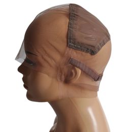 Capuchons de perruque S/M/L marron/Beige, bonnet de perruque en dentelle suisse solide avec ligne de guidage cousue pour la naissance des cheveux, 231211