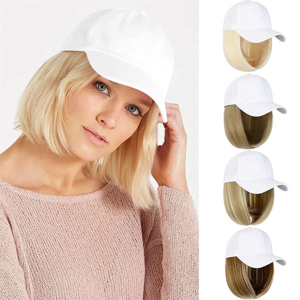 Casquettes de perruque SHANGZI perruque de baseball courte ondulée synthétique bob perruque blanc noir chapeau perruques casquette avec cheveux naturel connecter casquette de baseball réglable 230925