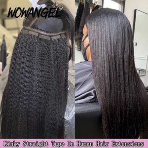 Peluca Caps Wowangel Kinky Straight Tape Ins Extensiones de cabello humano para mujeres negras 100 Remy Hair Adhesive Invisible Brazilian Natural Black