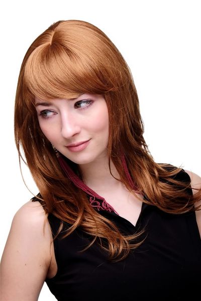 Perruque Blonde Foncé + Rouge Légèrement Ondulée Cheveux Longs Perruque Femme