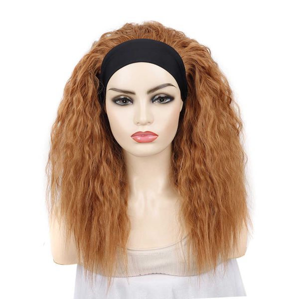 Perruque femme cheveux en soie de glace avec tête de perruque ensemble perm de maïs cheveux longs bouclés perruque en fibre chimique