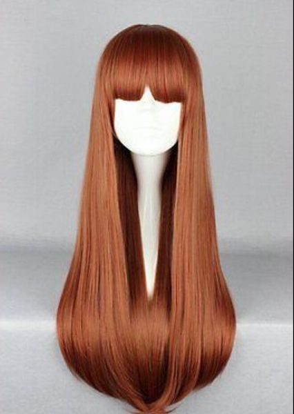 WIG envío gratis Harajuku largo recto naranja oscuro color mezclado moda peluca de pelo con flequillo