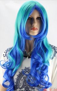 Perruque livraison gratuite perruque chaude nouvelle mode Sexy femmes moyen long vert bleu perruques de cheveux naturels