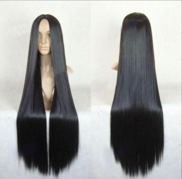 PERRUQUE New sexy Women's long 100cm cosplay hair Black long straight perruque party wig