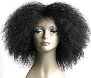 Peluca de pelo corto y esponjoso Afro rizado negro marrón Natural resistente al calor pelucas sintéticas de Cosplay para mujeres negras 4146486