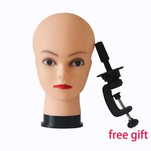 Support de perruque Tête de mannequin chauve de 55 cm avec pince Tête de mannequin de cosmétologie pour la pratique du maquillage Tête de mannequin féminine pour la fabrication de perruque Affichage de chapeau 231123