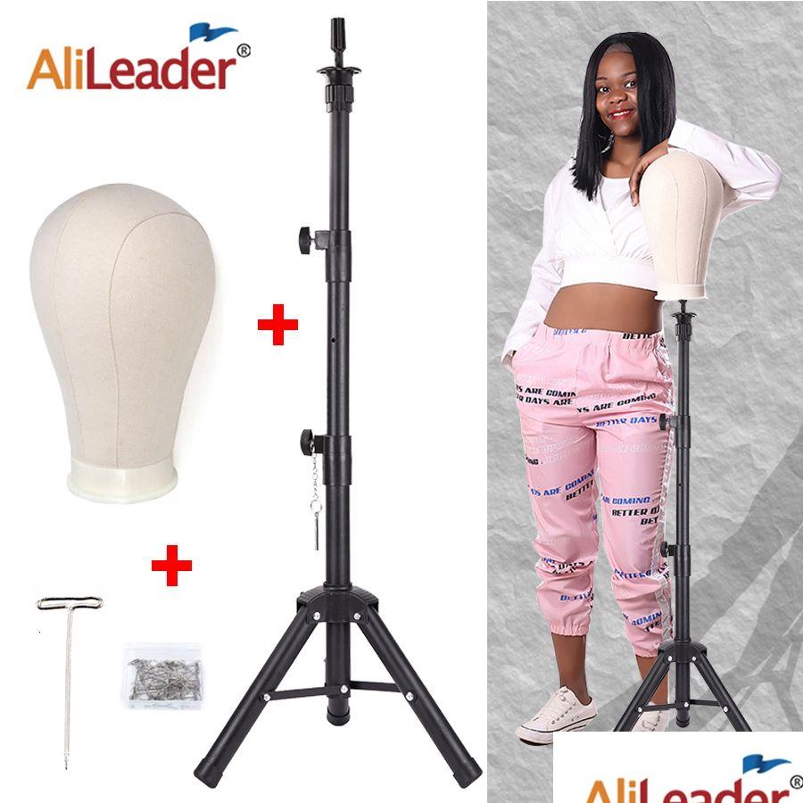 Wig Stand Alileader 140Cm64Cm Tripod With Mannequin Canvas Block Head Adjustable Making Kit Tpins Gift Drop Delivery Hair Products A Dhzt1