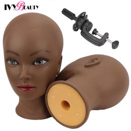 Perückenständer, weiblicher kahler Mannequin-Kopf mit Ständerhalter, Kosmetik-Praxis, afrikanischer Trainingspuppenkopf für Haar-Styling, Perückenherstellung, 230327