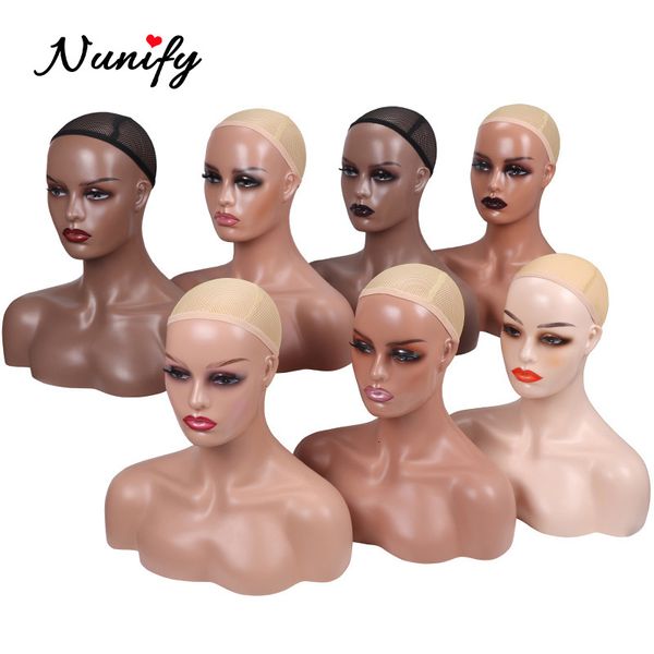 Perruque Stand Femme Réaliste Mannequin Tête Avec Épaules Perruque Africaine Modèle D'affichage Brun Foncé Beige Couleurs Tête De Poupée Pour Chapeau Lunettes 230725