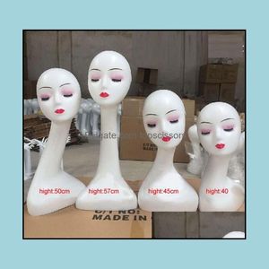 Wig Stand Hair Accessories Tools Producten Producten Plastic Lange nek Display Mannequin Hoofdwinkel Window Model Shelf voor sieraden en sjaaldruppel