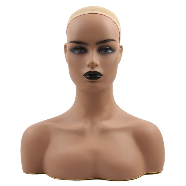 Soporte de peluca Cabezas de maniquí de entrenamiento de PVC Medio cuerpo realista Doble hombro para exhibir Pelucas Sombrero Joyería