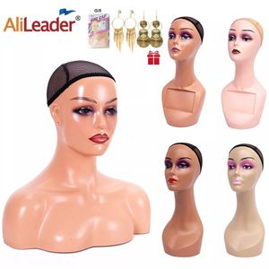 Wig Stand Realistic Female Mannequin Head with Shoulder Manikin Head Bust Wig Head for Display Wigs Necklace Earrings Hat dark Brown 230809