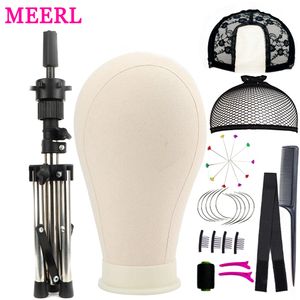 Wig Stand Stand Wig Stand Tripod Canvas Block Wig Head Verstelbare kapper training hoofdstandaard voor pruiken display Styling Salon Home Gebruikt 230519