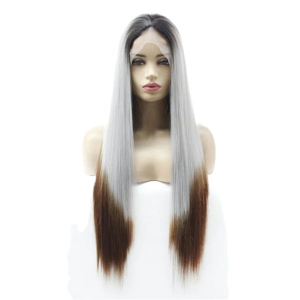 Wig Wig Bylesale 26 pulgadas Cordera sintética Peluca Simulada Cabello humano Peluca Perruques recto Natural Remy Remy Piel Color Gradiente Más opciones Bienvenido