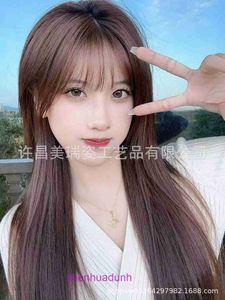 Wig Femmes Long Hair Real All Human Woven Woven Air Air Bangs Black Black Straight Natural Full Head Cover