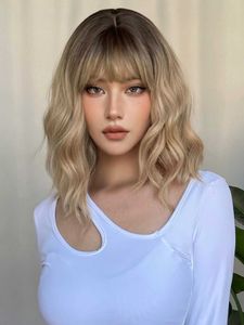 Wig dames kort krullend haar sleutelbeen methode Japanse en Koreaanse gradiënt blond haarhoofddeksel volledig hoofddeksel ademend en natuurlijk in de zomer