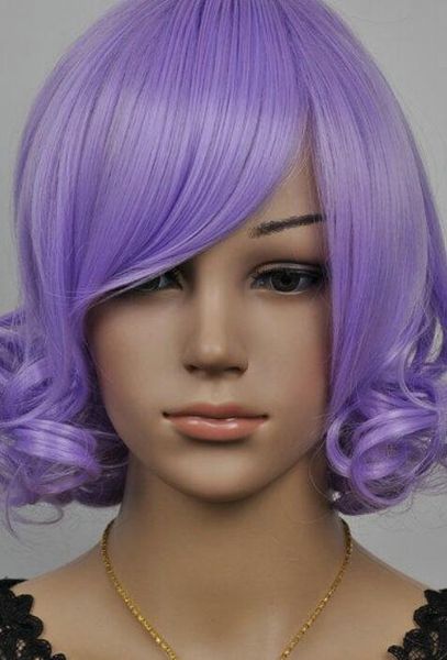 WIGLight violet bouclés court femmes Cosplay perruque USPS bon aux états-unis j0141