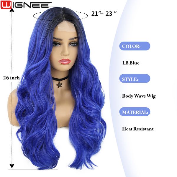 Wignee 1B Blue Wig Body Wave Synthetic Hair Lace Wigs For Women Cosplay Wig Long Natural Daily Life Wigs en vente Clearance