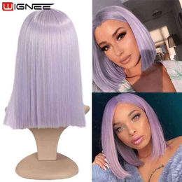 Wignee perruque synthétique partie moyenne cheveux courts raides pur violet clair pour les femmes haute température quotidien/fête/cosplay perruques 220622