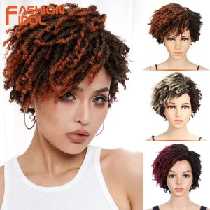 Perruques 10 pouces Bob Wig Cosplay Short Afro Pinky Curly Wig Synthetic Hair Wigs for Black Women Ombre Brown Fibre sans glu sans glu